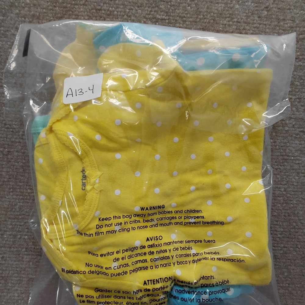 Carters, Small Wonders Baby‎ Girls 4 Bodysuits Polka Dot Yellow Blue Spring Set - Picture 11 of 11